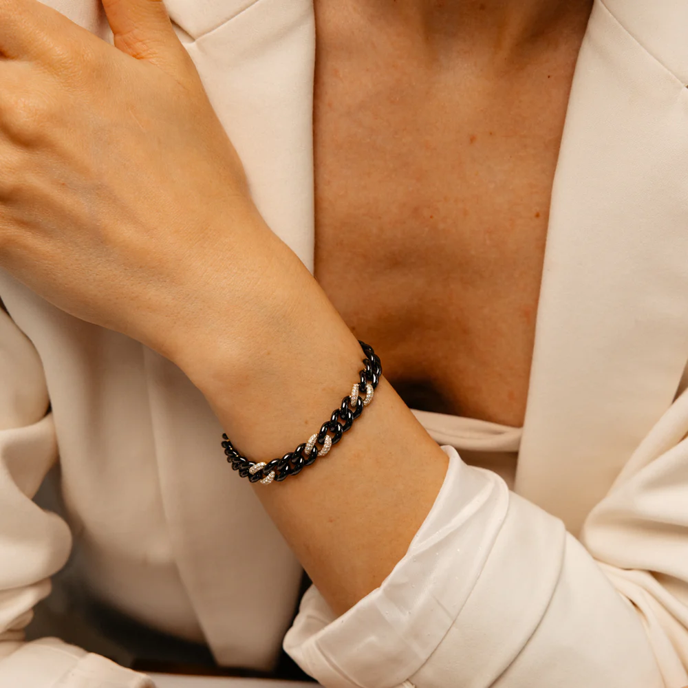 Luminesce Lab Grown 0.35 Carat Diamond 17cm Bracelet in Gold Plated Sterling Silver & Black Ceramic - Image 3