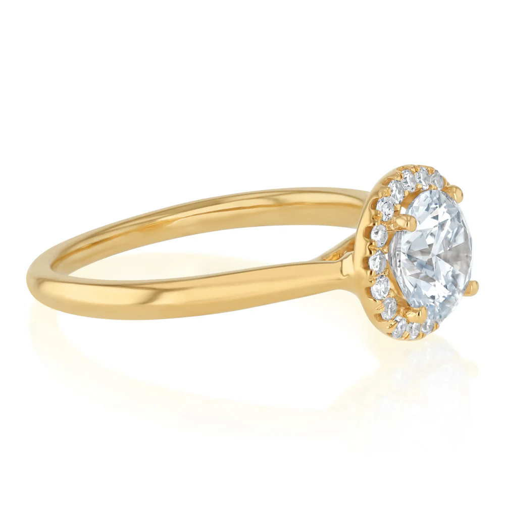 Luminesce Lab Grown 1.10 Carat Diamond Halo Solitaire Ring in Gold Plated Sterling Silver - Image 2