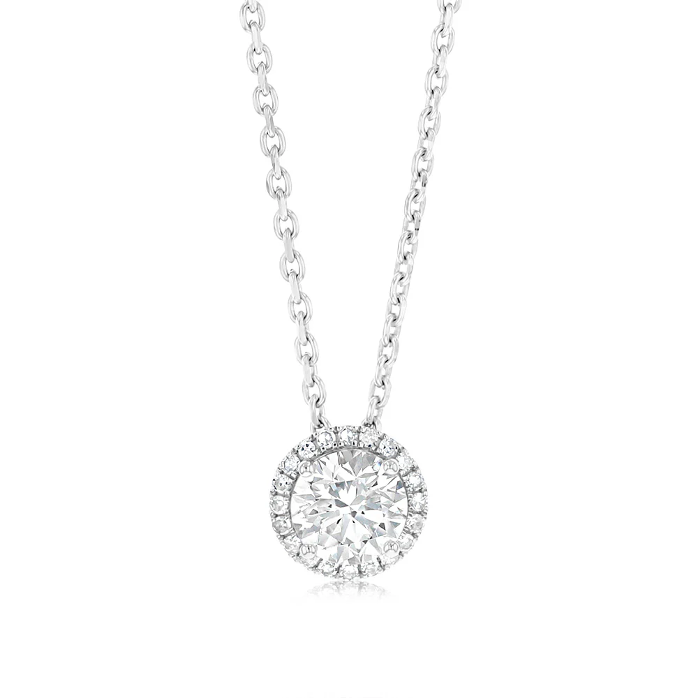 Luminesce Lab Grown 1.10 Carat Diamond Solitaire Halo Pendant Sterling Silver