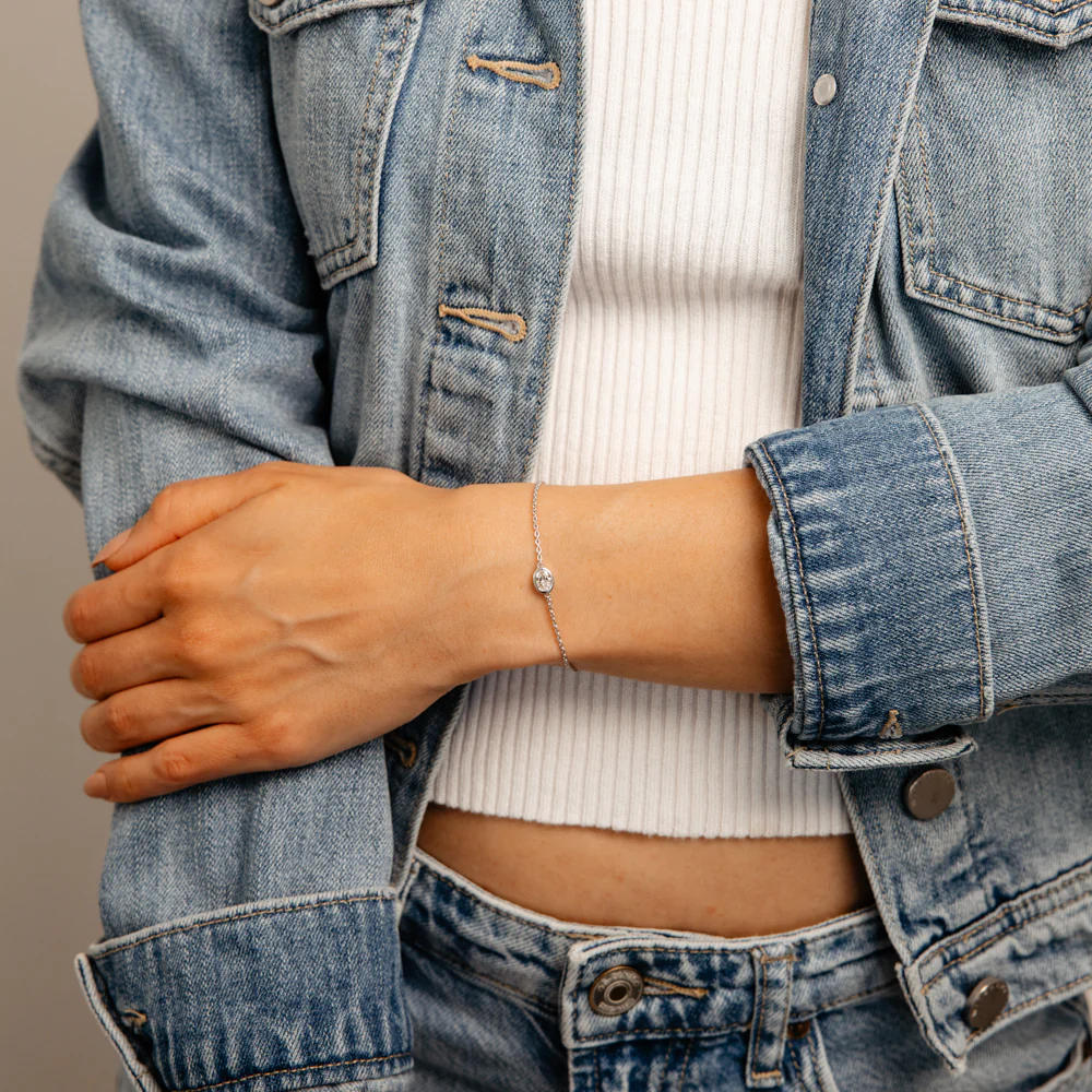 Luminesce Lab Grown 1/2 Carat Diamond Oval Bezel Adjustable Bracelet in Sterling Silver - Image 4