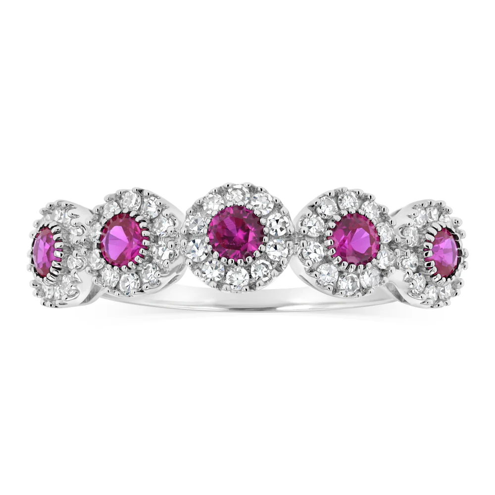Luminesce Lab Grown 1/4 Carat Diamonds 3 Created Ruby Sterling Silver