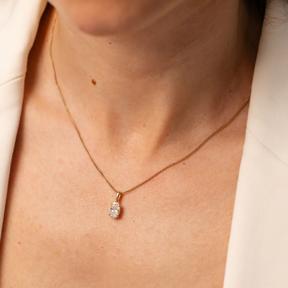 Luminesce Lab Grown 1 Carat Oval Diamond Solitaire Pendant in 9ct Yellow Gold - Image 3