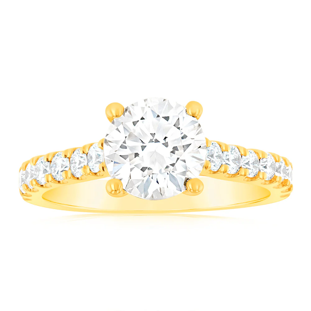 Luminesce Lab Grown 2 Carat Diamond Ring with 1.5 Carat Certified Centre Diamond in 18ct Yellow Gold
