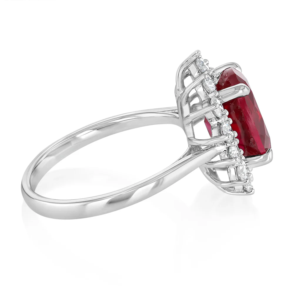 Luminesce Lab Grown 3 Carats Created Ruby with 0.70 Carat Diamond Ring in Sterling Silver - Image 2