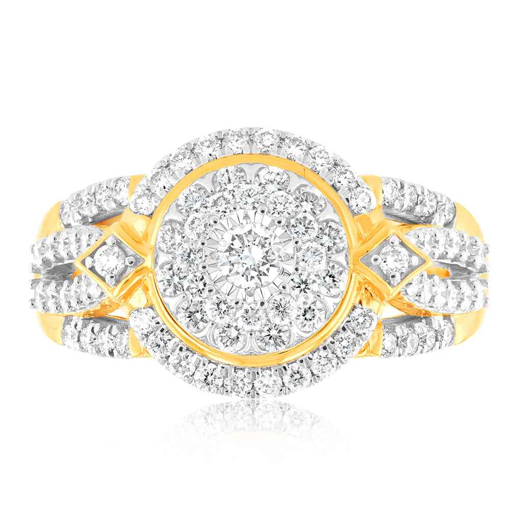 Luminesce Lab Grown 9ct Yellow Gold 1 Carat Diamond Ring with 87 Brilliant Cut Diamonds