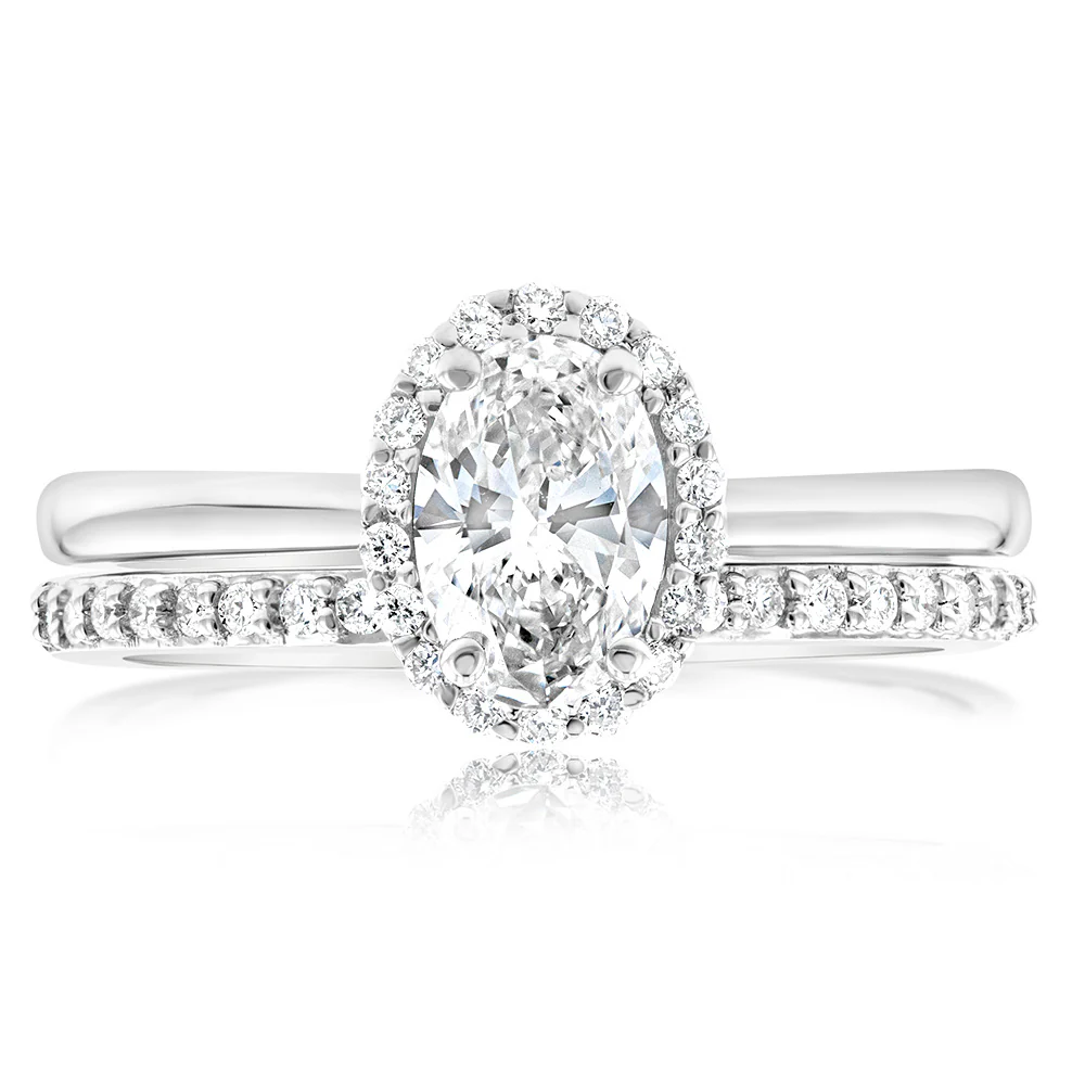 Luminesce Lab Grown Diamond 1 Carat Bridal Set in Halo Design set in 18ct White Gold