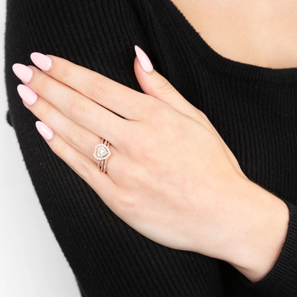 Luminesce Lab Grown Diamond Bridal Set .69Carat in Heart Design set in 10ct Rose Gold - Image 3