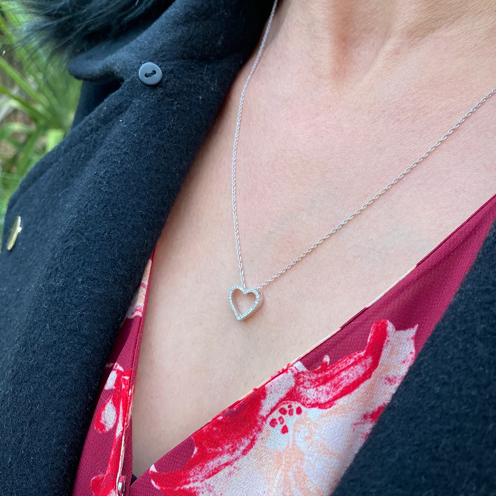 Luminesce Lab Grown Sterling Silver 1/10 Carat Diamond Heart Pendant with 34 Diamonds - Image 3