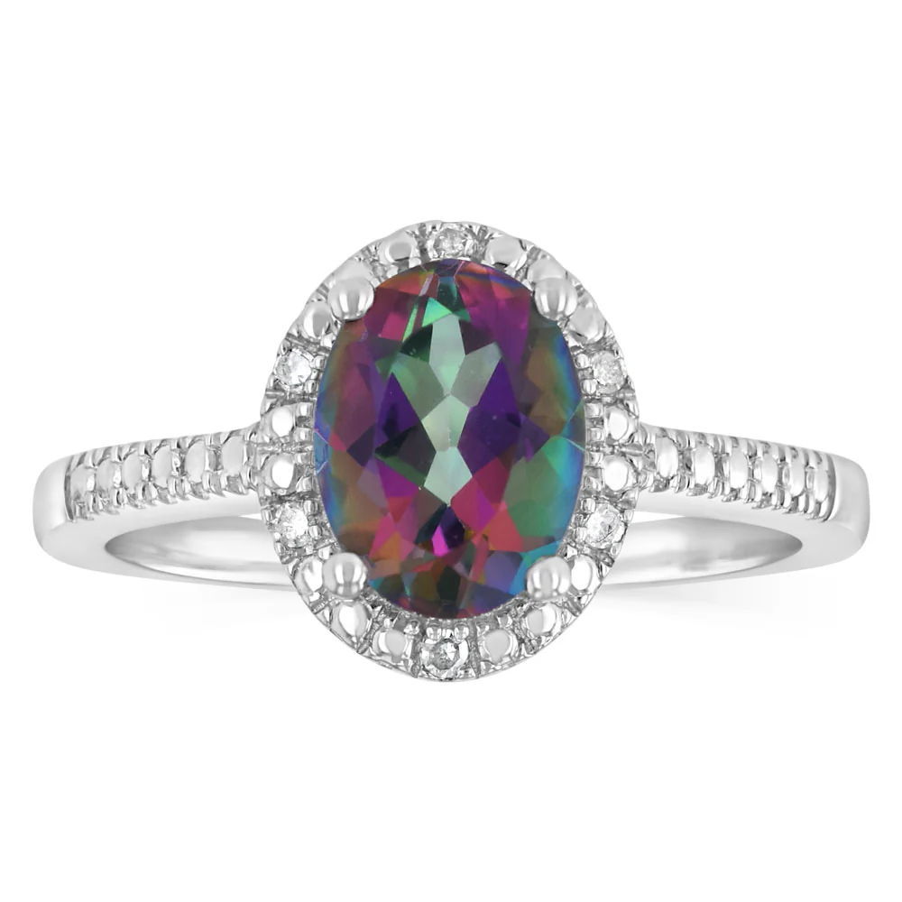 Mystic Topaz and Diamond Ring in Sterling Silver