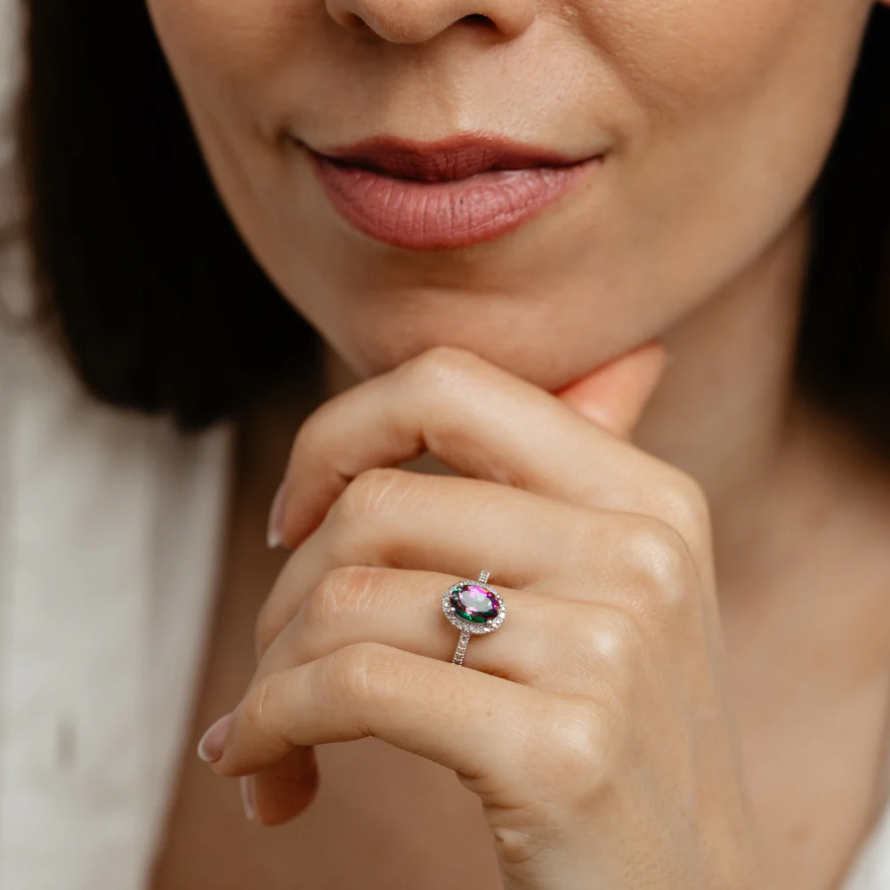 Mystic Topaz and Diamond Ring in Sterling Silver - Image 3