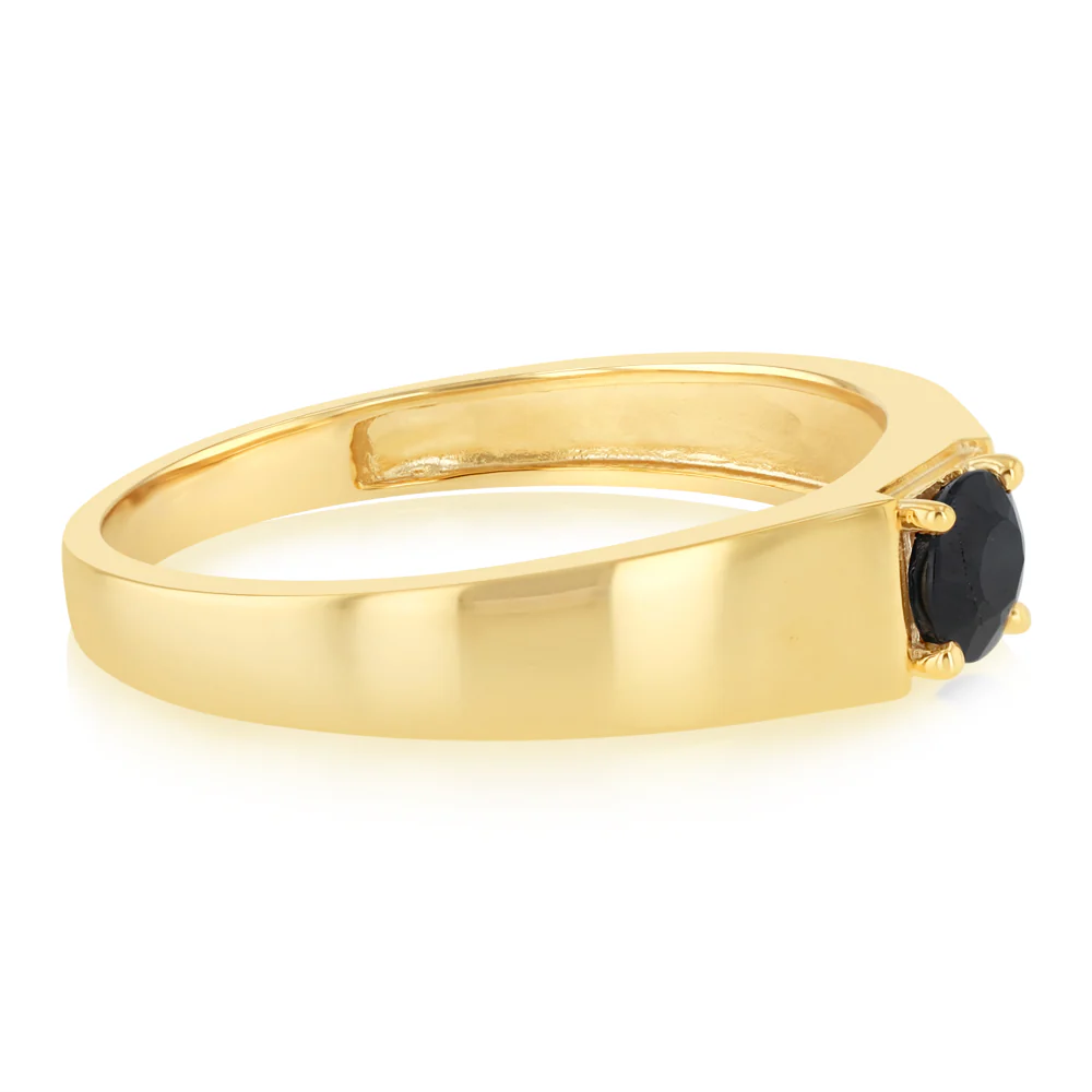 Natural Black Sapphire Gents Ring in Gold Plated Sterling Silver - Image 2