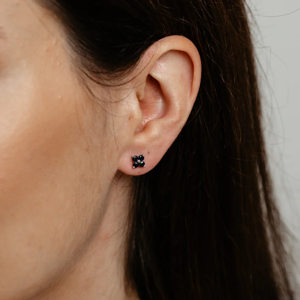Natural Black Sapphire Stud Earrings in Sterling Silver - Image 2