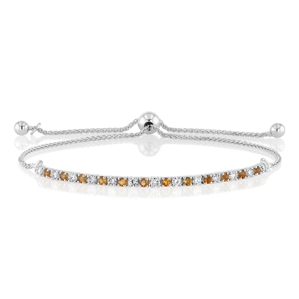 Natural Citrine and Luminesce Lab Grown 1/2 Carat Diamond Bracelet Bolo Clasp in Sterling Silver