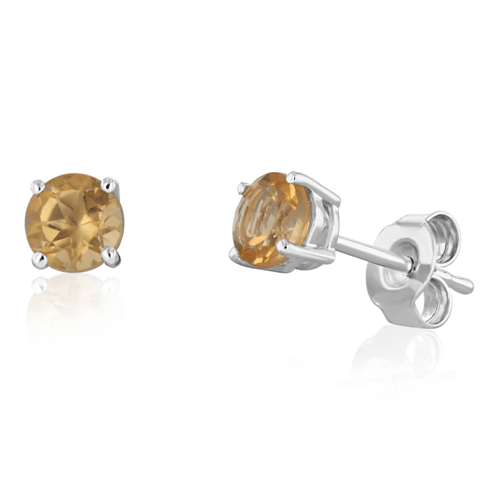 Natural Citrine Stud Earrings in Sterling Silver