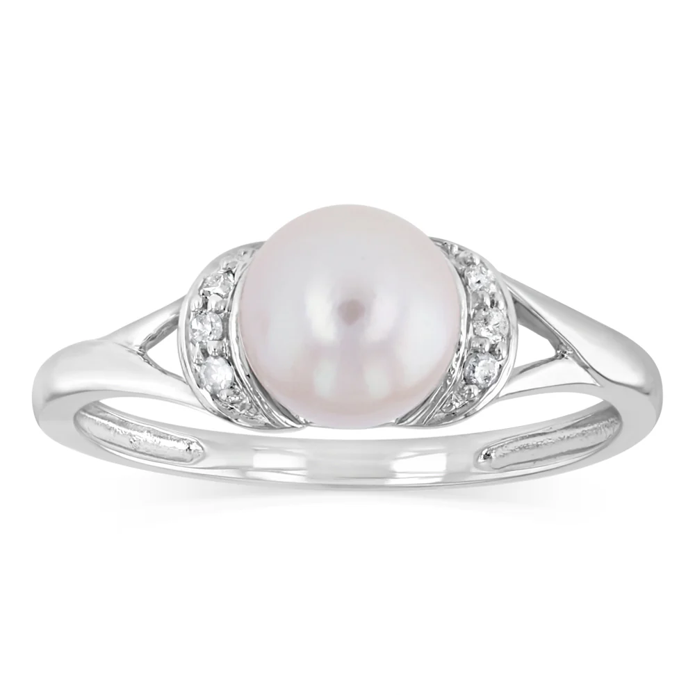 Pearl & Diamond Ring in Sterling Silver