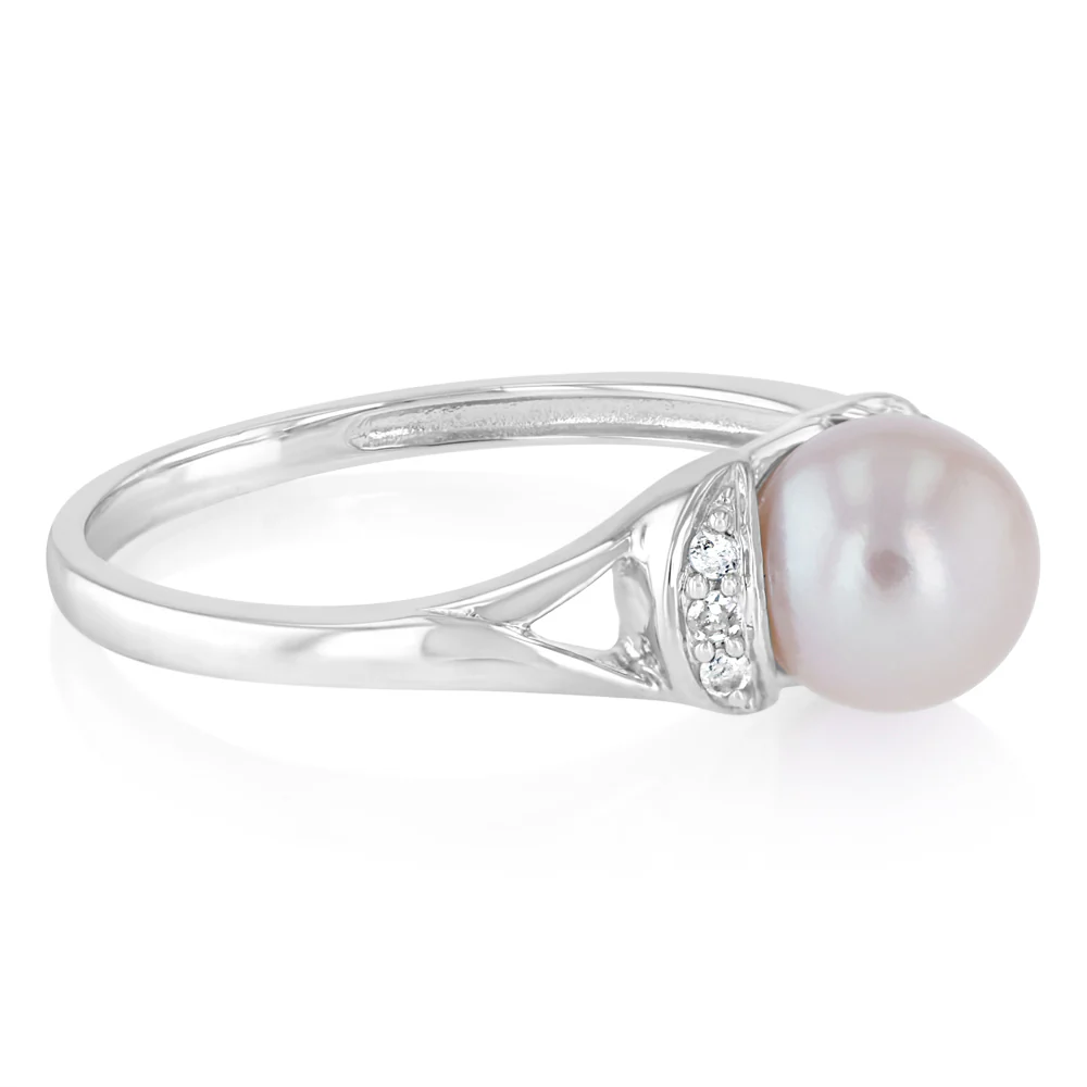 Pearl & Diamond Ring in Sterling Silver - Image 2