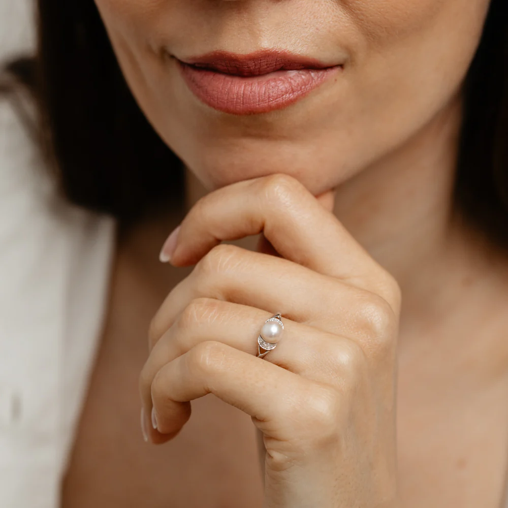 Pearl & Diamond Ring in Sterling Silver - Image 3