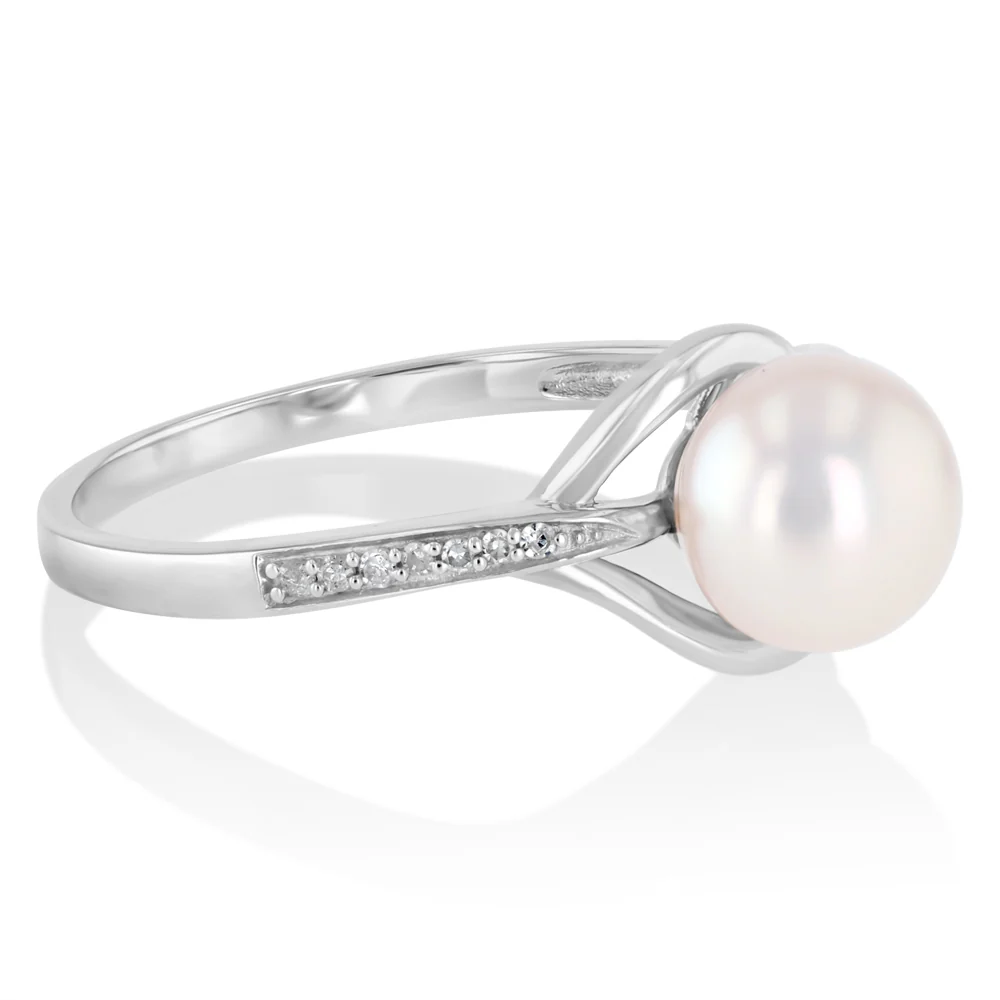 Pearl & Diamond Ring in Sterling Silver - Image 2