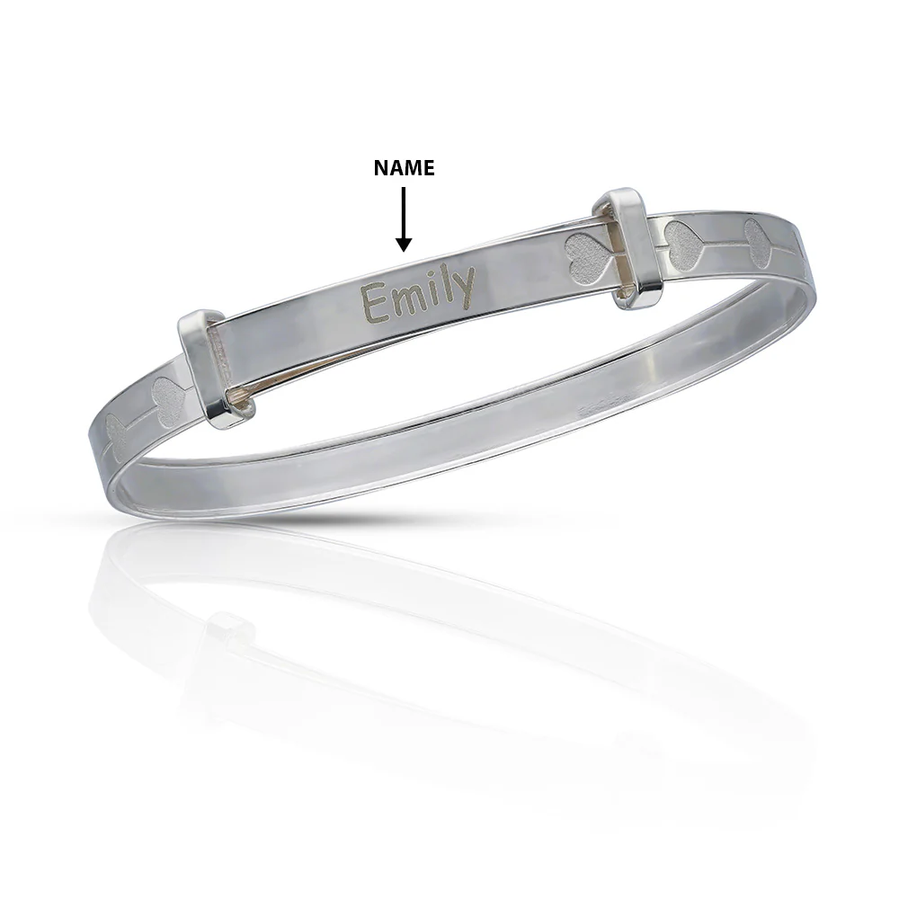 Personalised Engravable Flower Patterned Baby Bangle in Sterling Silver - Image 2