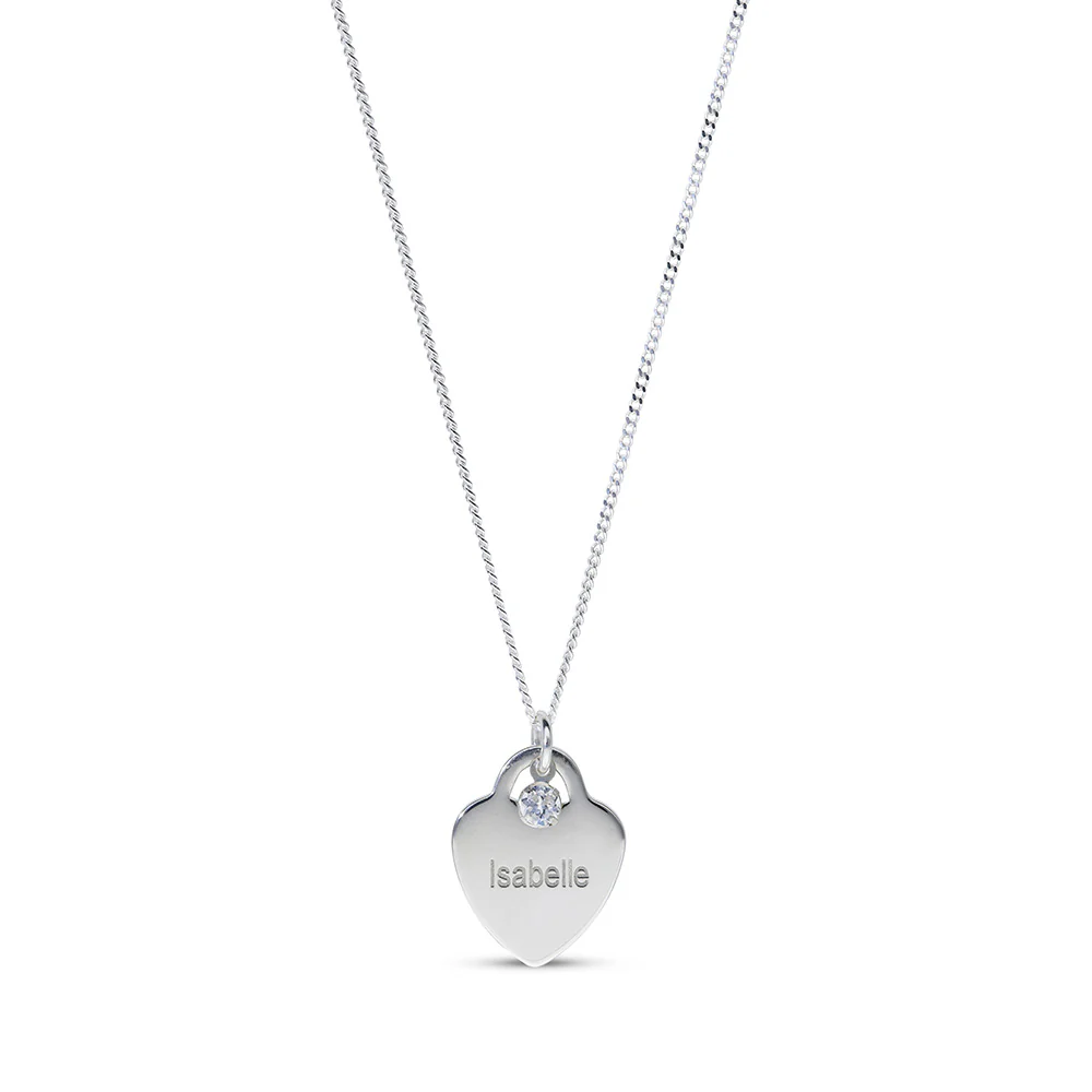 Personalised Engravable Heart Charm with Birthstone Necklace on 40cm Chain in Sterling Silver - Image 3