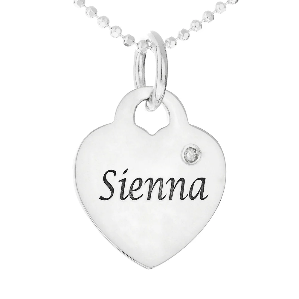 Personalised Engravable Heart Charm with Diamond Necklace on 45cm Chain in Sterling Silver - Image 4