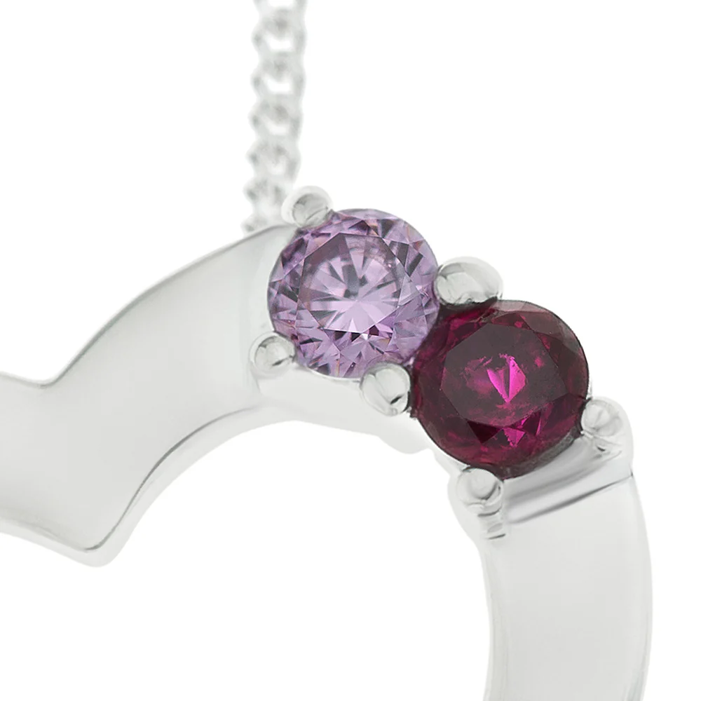 Personalised Engravable Heart with Birthstones on 45cm Chain in Sterling Silver - Image 5