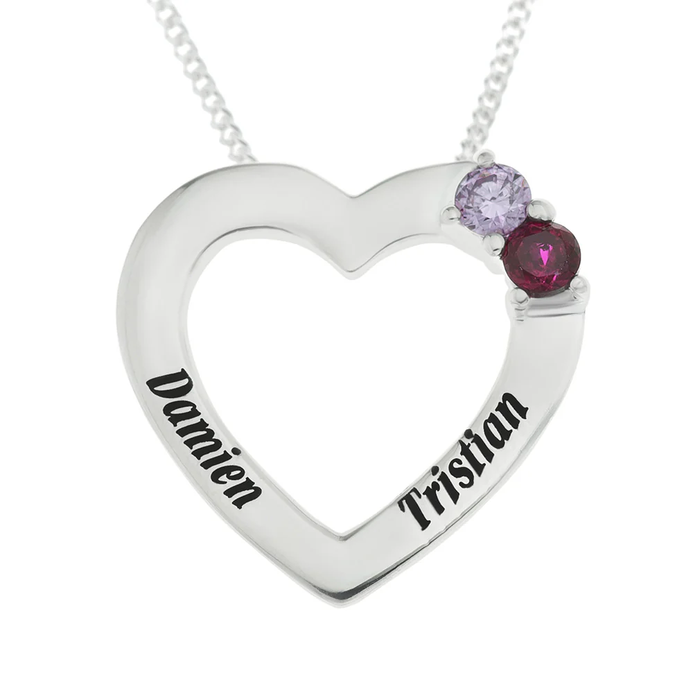 Personalised Engravable Heart with Birthstones on 45cm Chain in Sterling Silver - Image 6