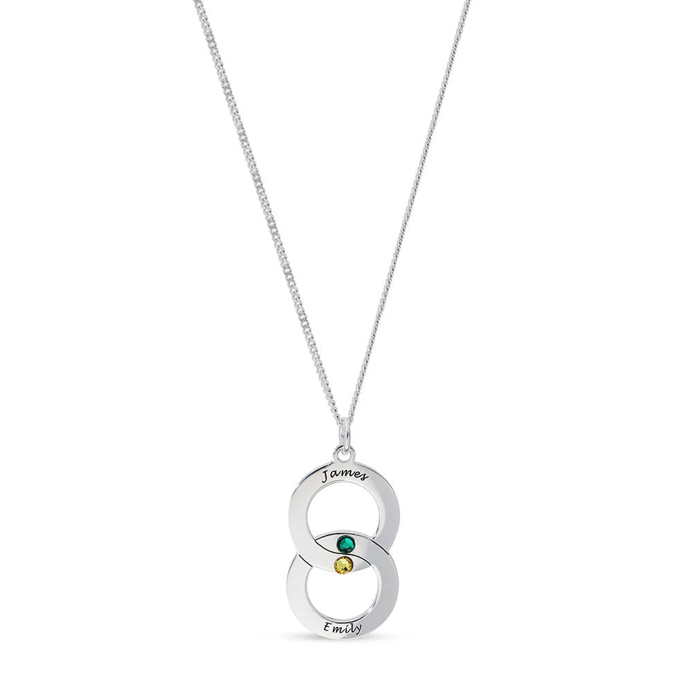 Personalised Engravable Interlinked Circle with Birthstones Necklace on 45cm Chain in Sterling Silver - Image 3