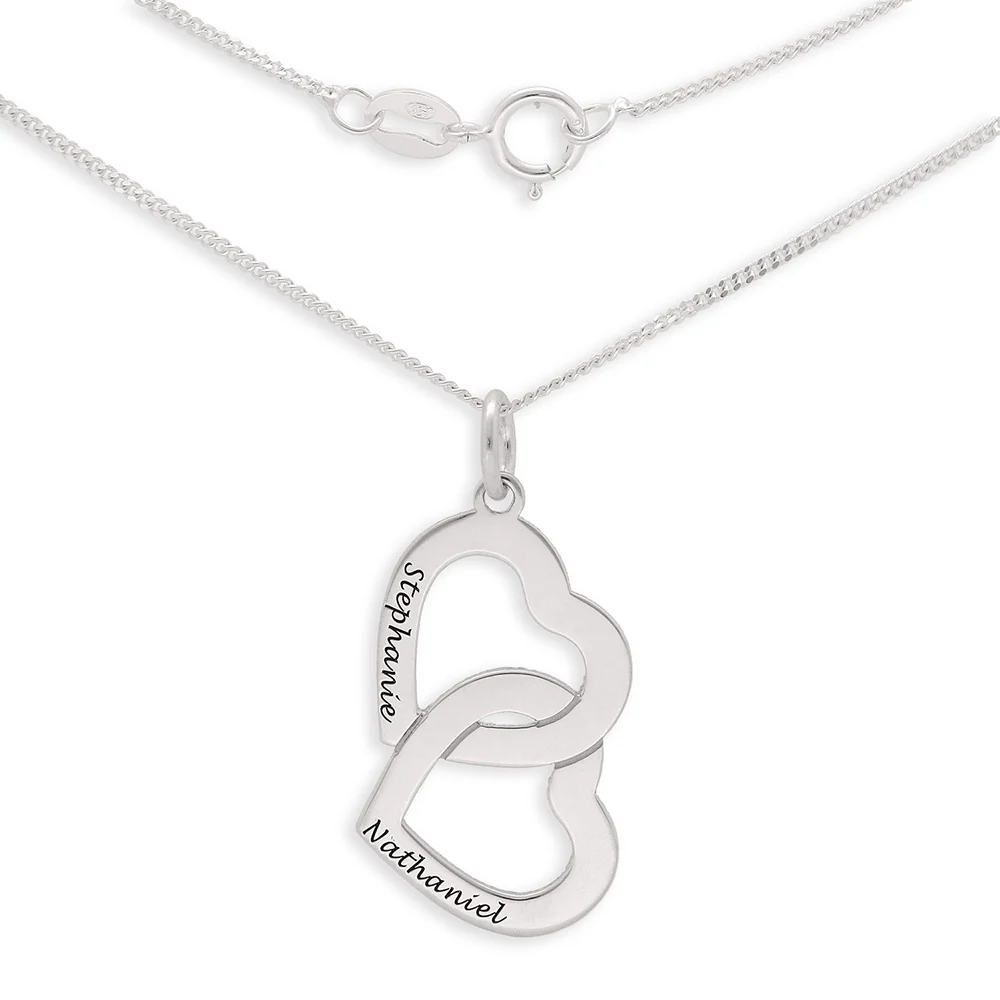 Personalised Engravable Interlinked Heart Necklace on 45cm Chain in Sterling Silver - Image 3