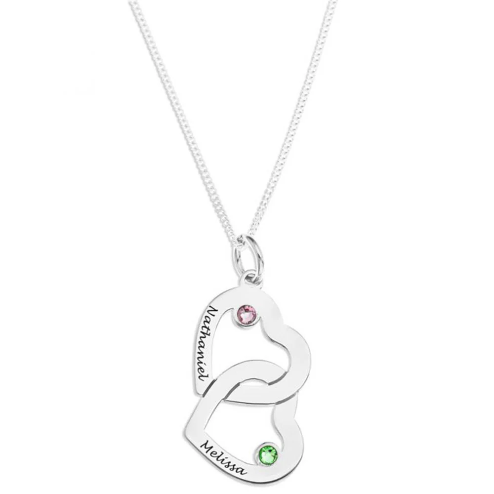 Personalised Engravable Interlinked Heart with Birthstones Necklace on 45cm Chain in Sterling Silver - Image 3