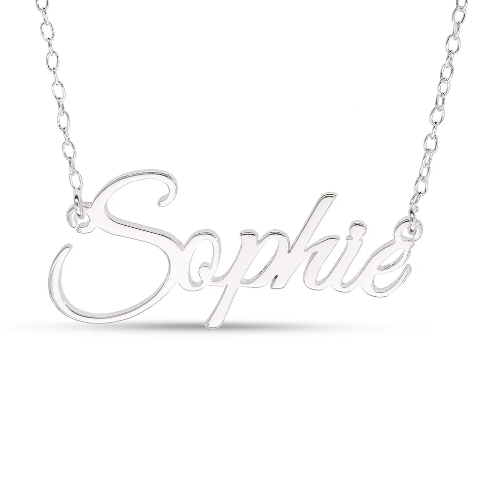 Personalised Sterling Silver Signature Name Pendant on 40cm Chain - Elegant Flowing