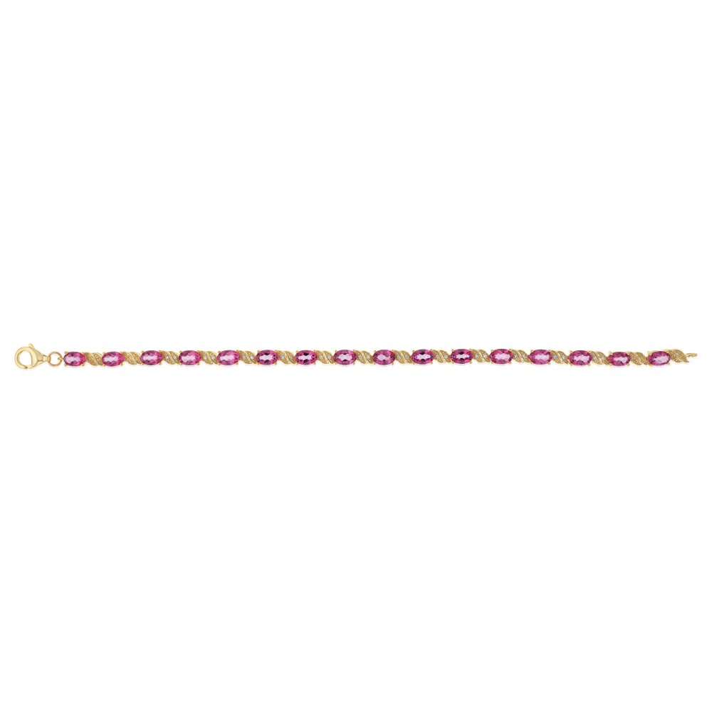 Pink Topaz and 1/10 Carat Diamond 17cm Bracelet in Gold Plated Sterling Silver - Image 2