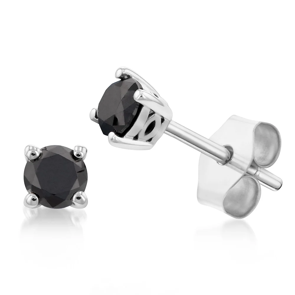 Sterling Silver 0.50 Carat Black Diamond Stud Earrings
