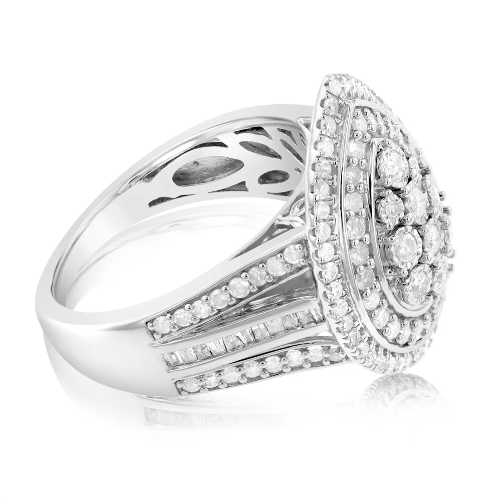 Sterling Silver 1 Carat Diamond Ring With 110 Brilliant & 22 Baguette Cut Diamonds - Image 2