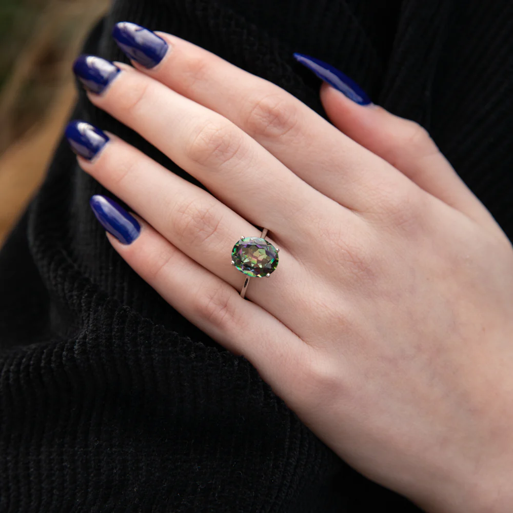 Sterling Silver 10x12mm Oval Mystic Topaz Ring - Image 3