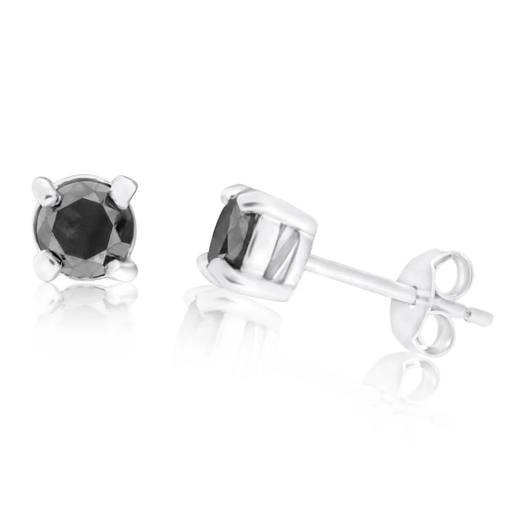 Sterling Silver 3/4 Carat Black Diamond Stud Earrings