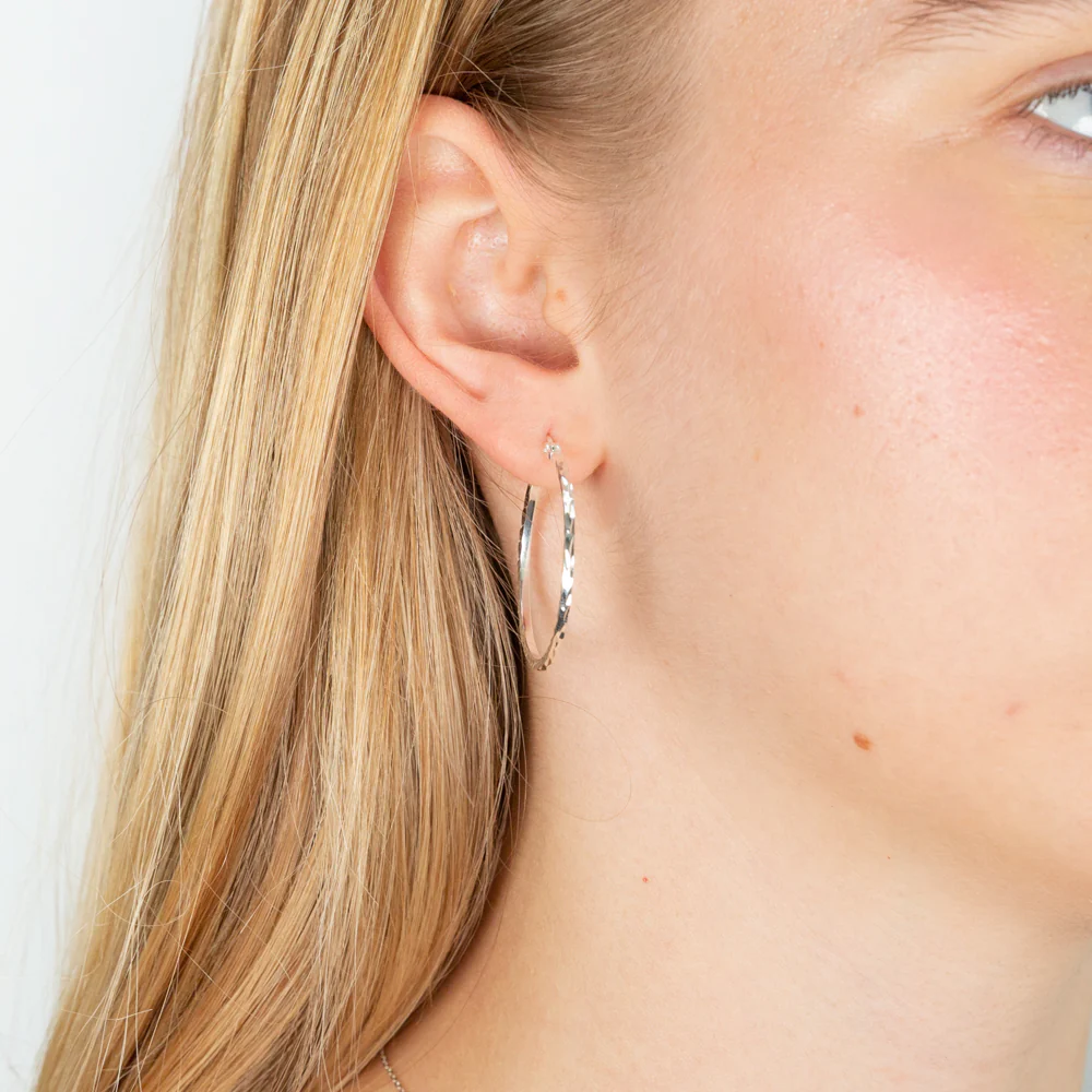 Sterling Silver 30mm Fancy Hoop Earrings - Image 2