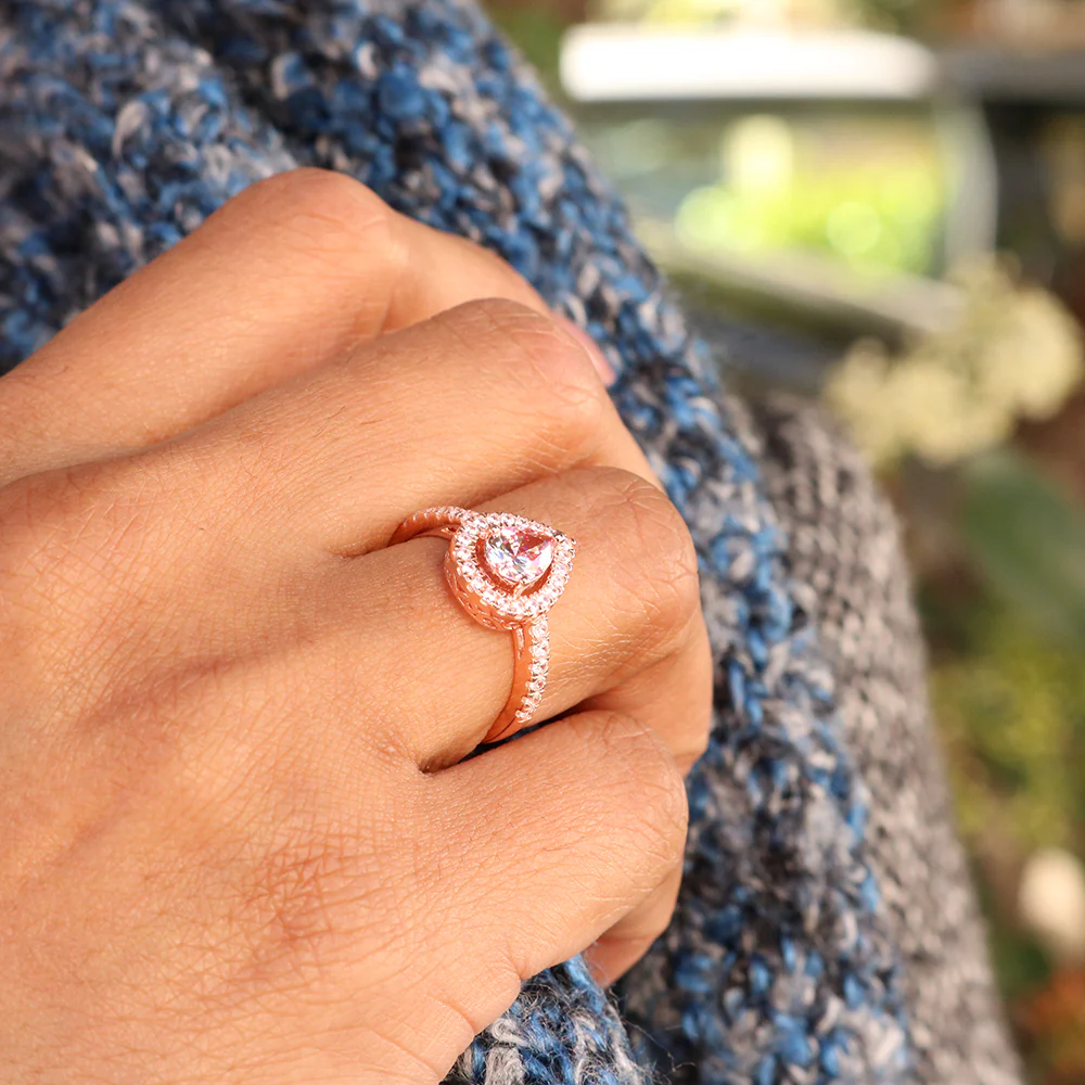 Sterling Silver and Rose Plated Zirconia Pear Ring *No Resize* - Image 3