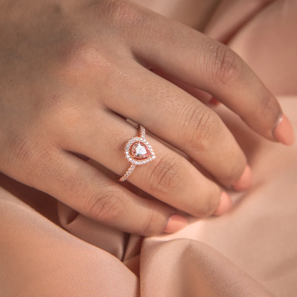 Sterling Silver and Rose Plated Zirconia Pear Ring *No Resize* - Image 4