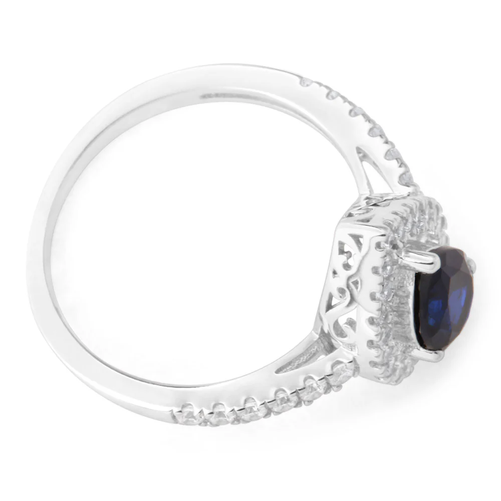 Sterling Silver Created Sapphire and Zirconia Set Ring *Resize 1-2 Sizes Up* - Image 2