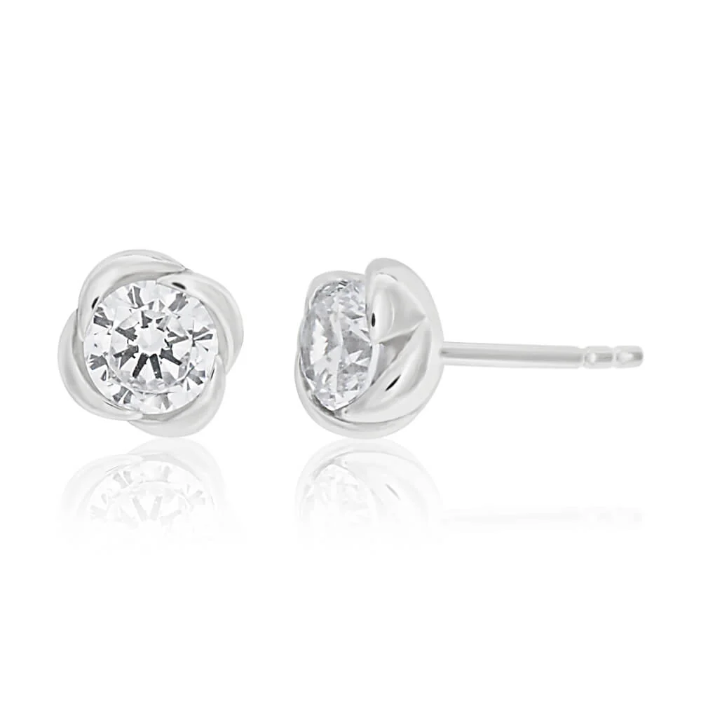 Sterling Silver Cubic Zirconia Flower Stud Earrings