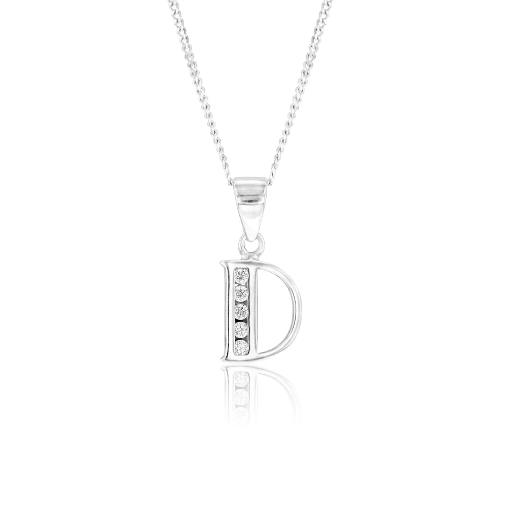 Sterling Silver Cubic Zirconia Initial "D" Pendant