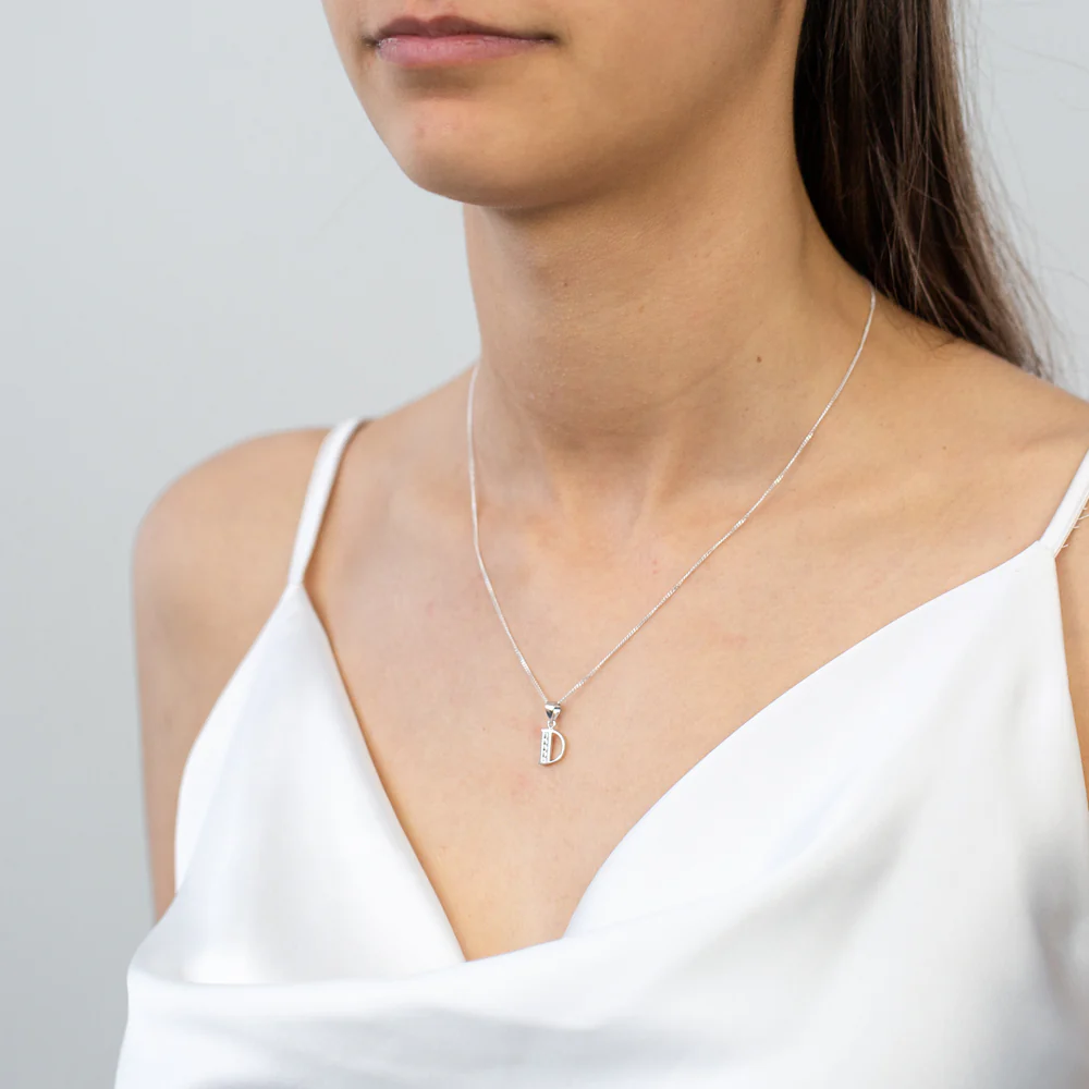 Sterling Silver Cubic Zirconia Initial "D" Pendant - Image 2