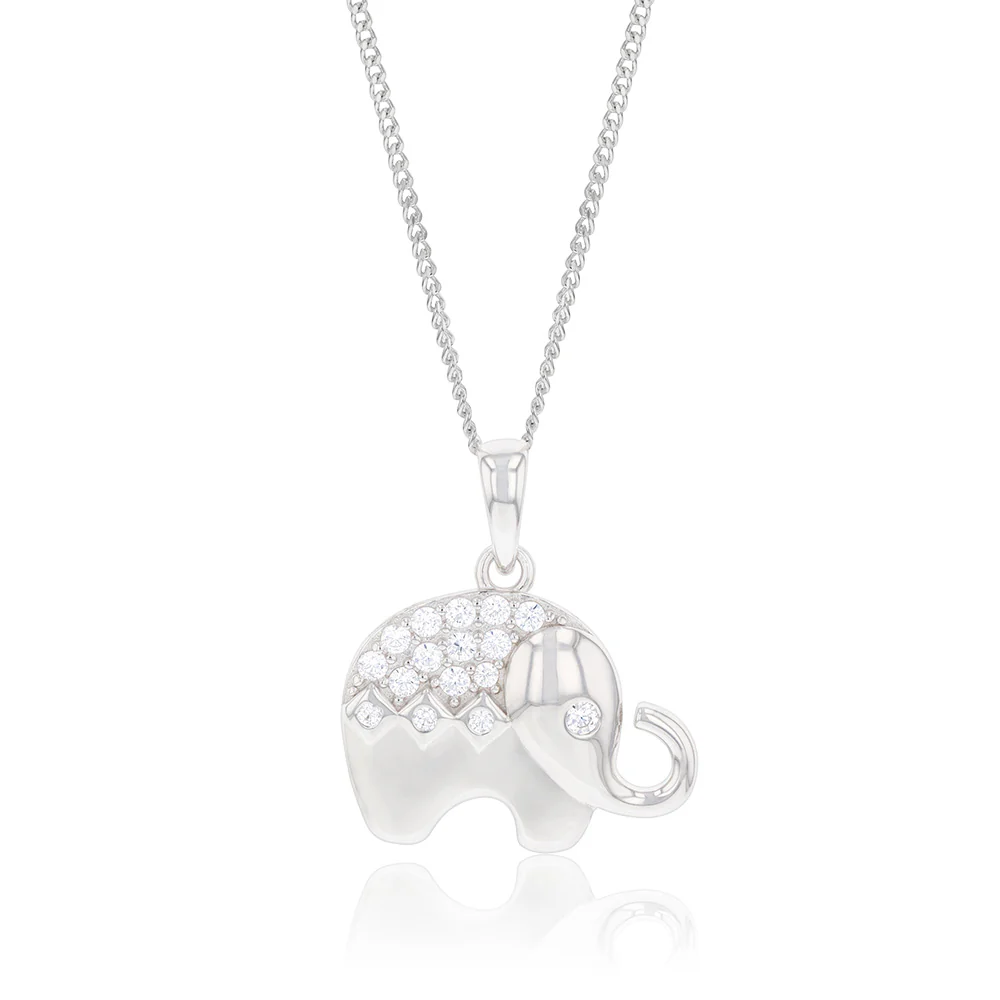 Sterling Silver Cubic Zirconia On Elephant Charm Pendant