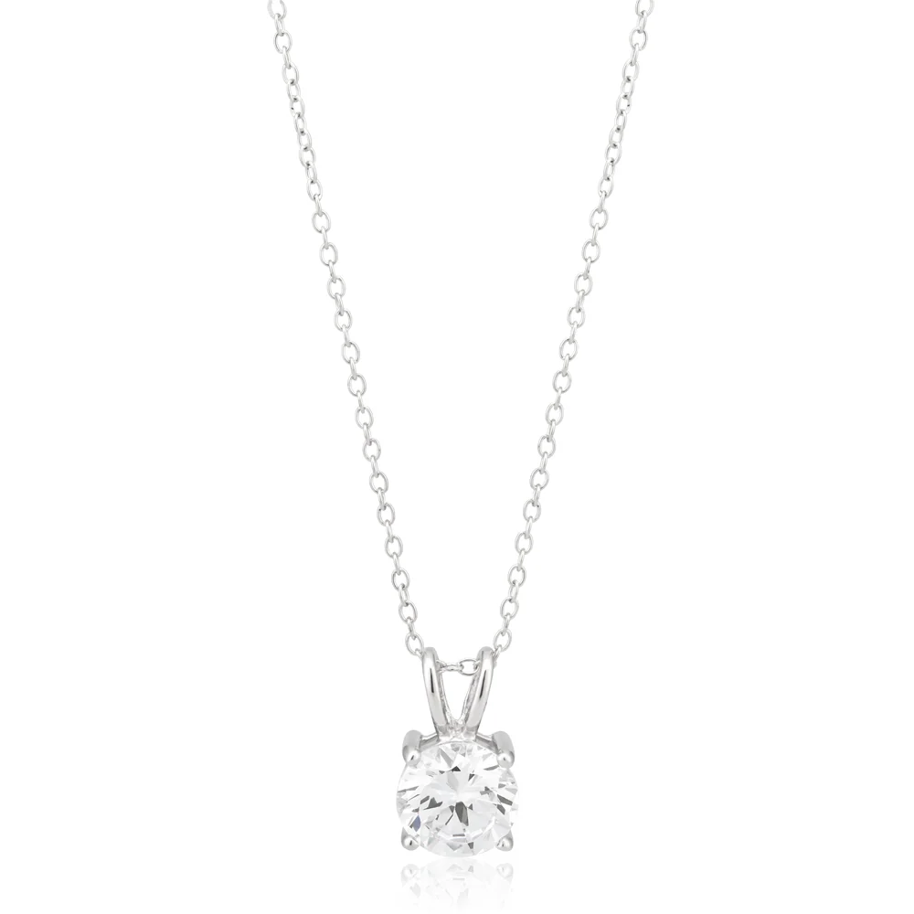 Sterling Silver Cubic Zirconia Solitaire Pendant Chain and Halo Ring Set - Image 3