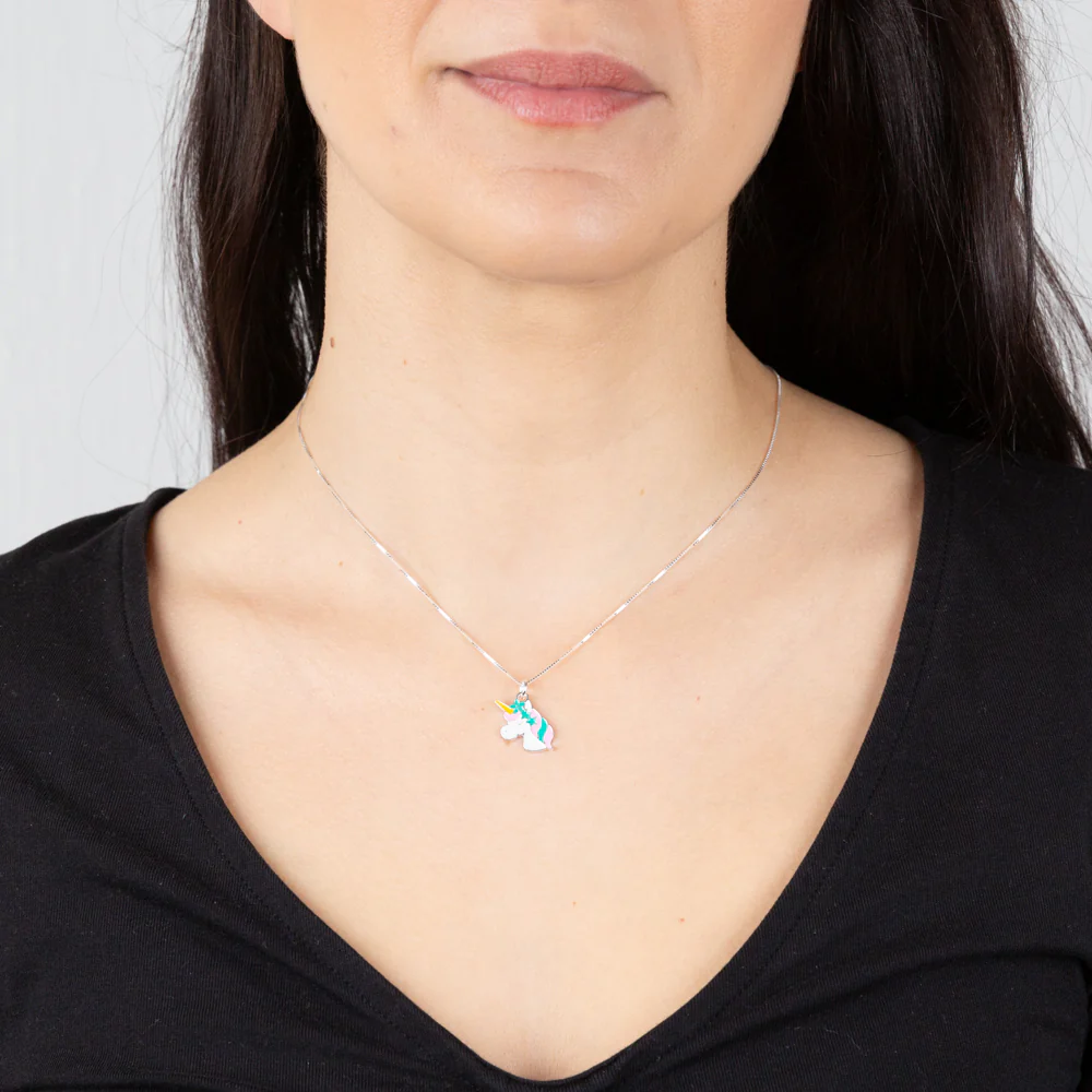 Sterling Silver Emanel Unicorn Pendant On 45cm Chain - Image 2