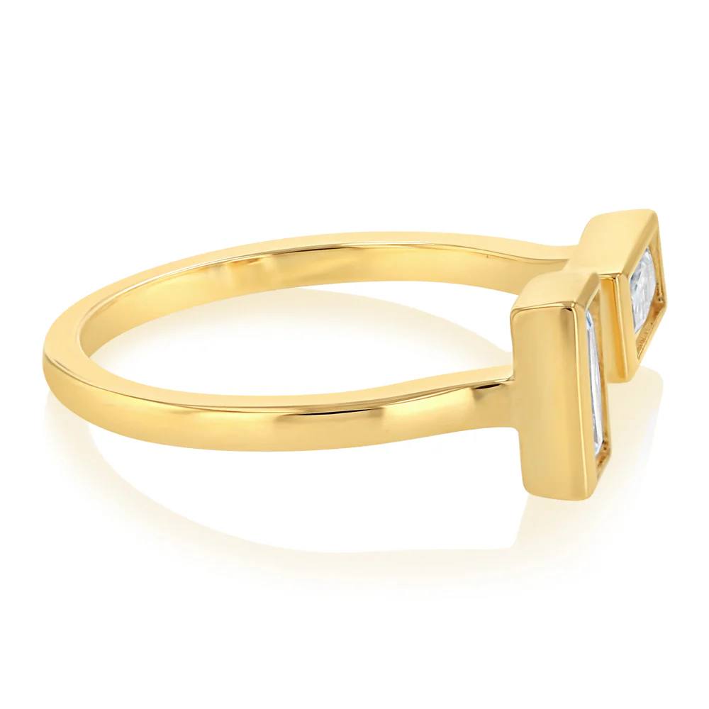 Sterling Silver Gold Plated Baguette Cubic Zirconia Open Ring - Image 2