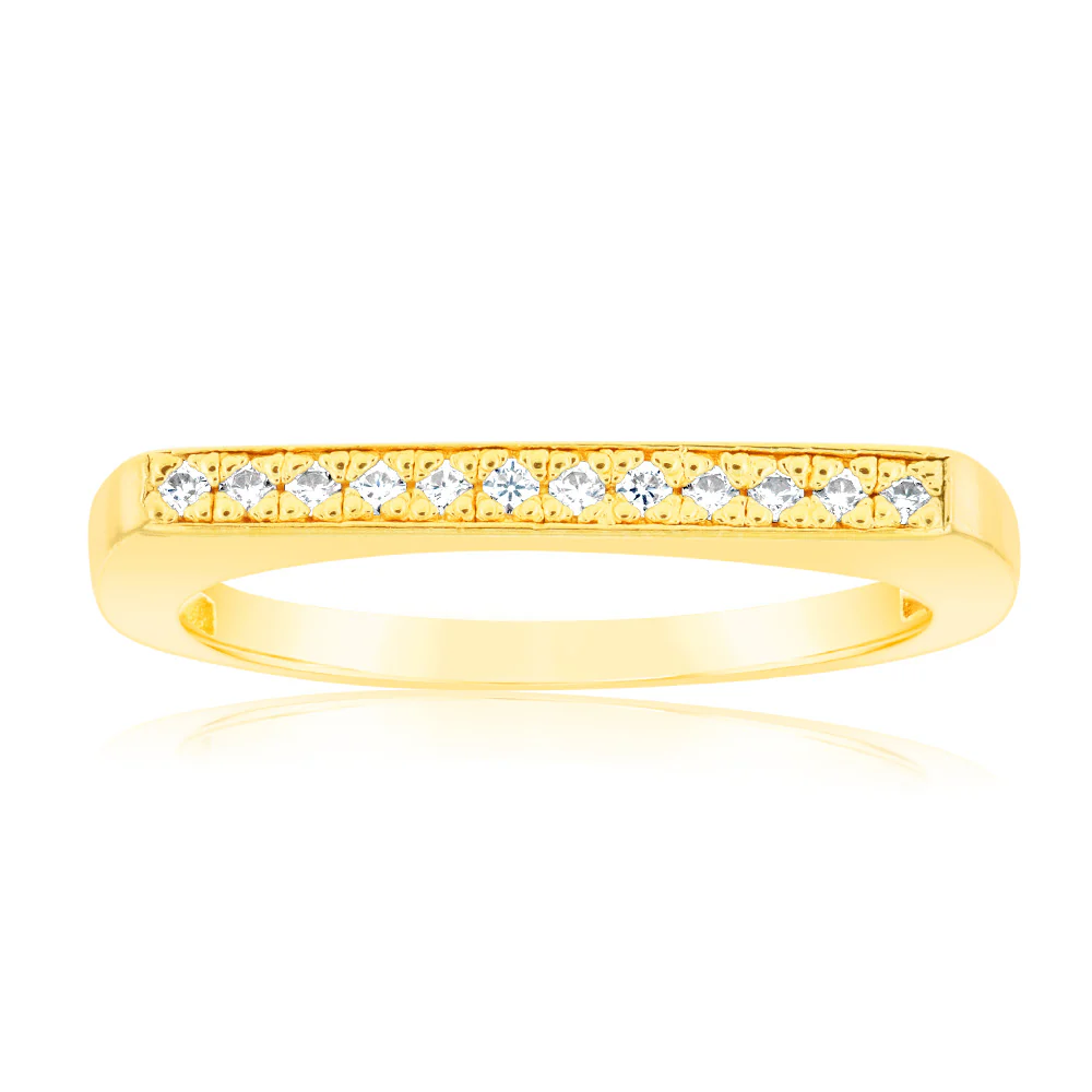 Sterling Silver Gold Plated Fancy Zirconia Channel Ring