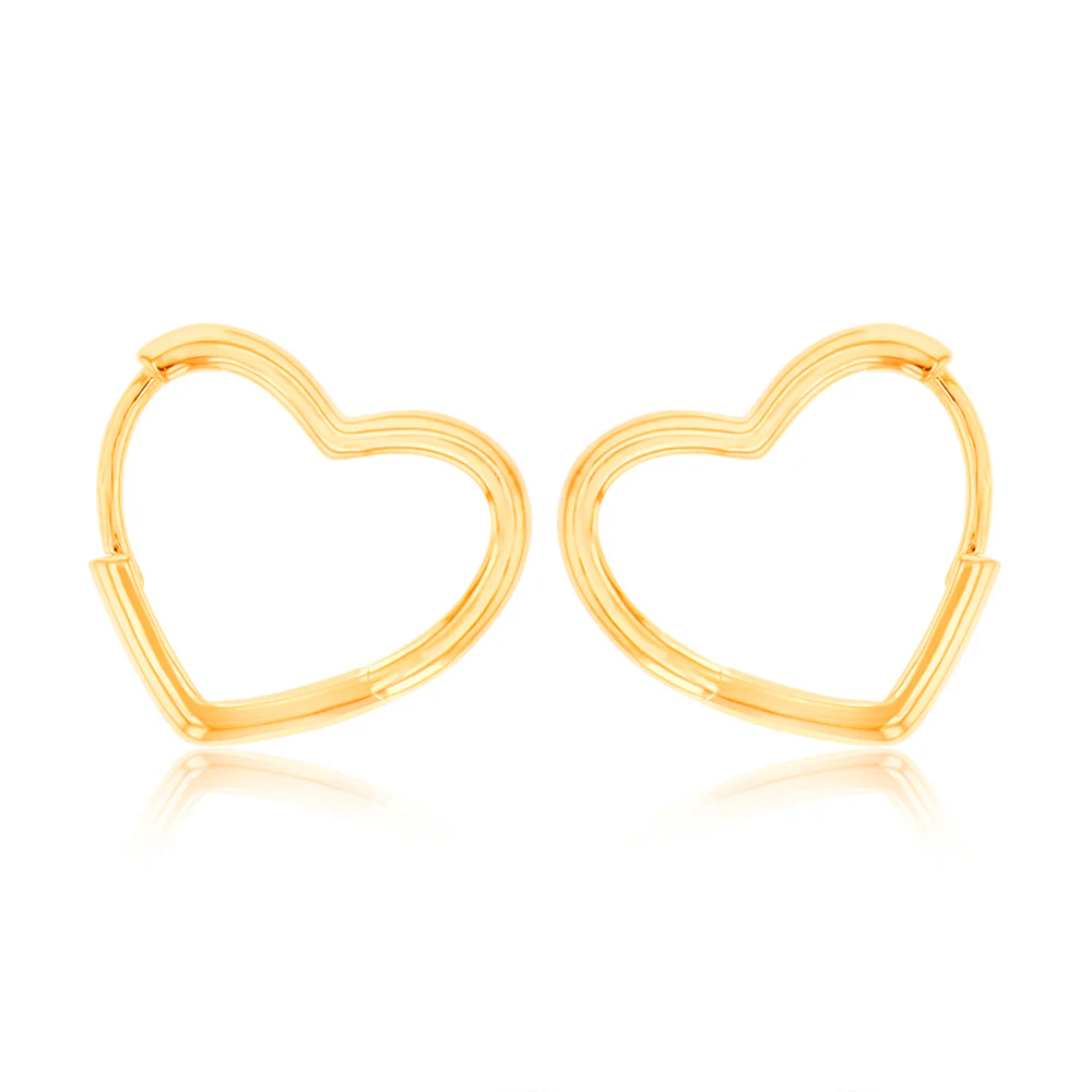 Sterling Silver Gold Plated Heart Shaped Sleeper Hoop Earrings
