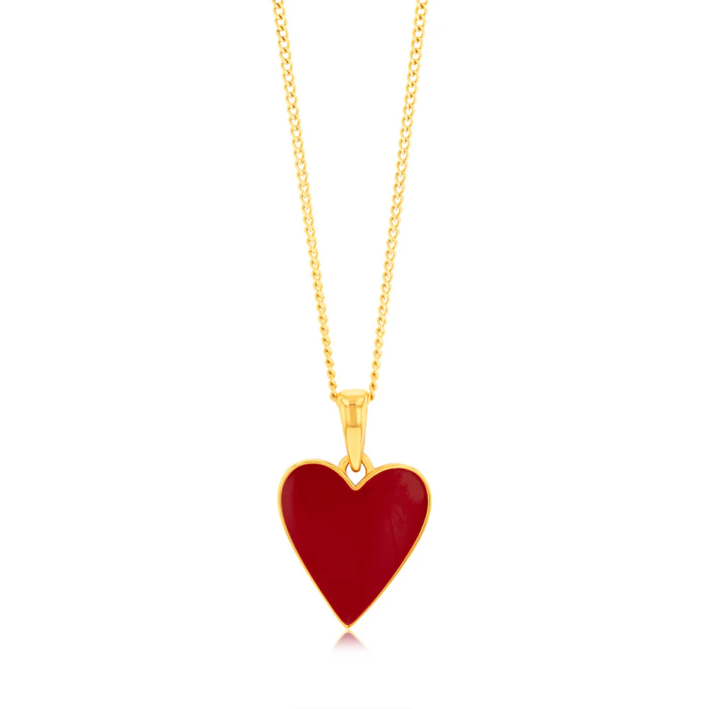 Sterling Silver Gold Plated Red Enamel Heart Pendant